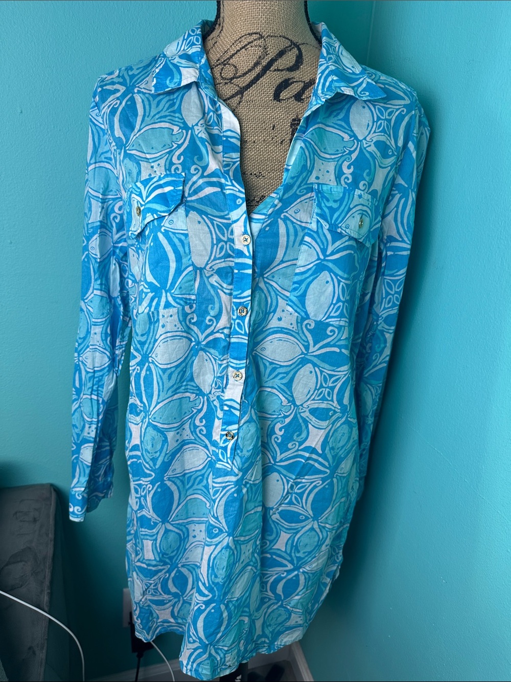 Lilly Pulitzer Ocean Blue Lightweight Beach Dress L